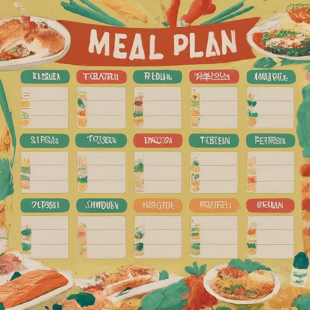 A calendar marked with weekly grocery sales and meal plans to optimize savings and meal preparation.